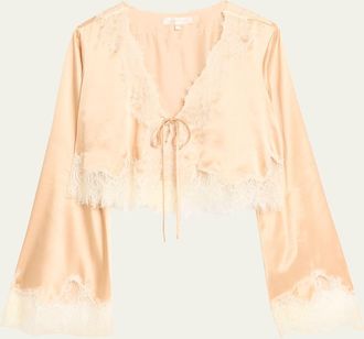 LoveShackFancy Kately Lace-Trim Satin Top