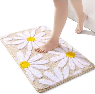OEM Alfombrilla De Ba&ntilde;o Beige Con Estampado De Margaritas, Antideslizante Y Lavable, Con Flores Blancas Y Amarillas, Suave Y Absorbente, 40 X 60 Cm