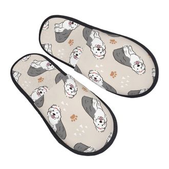 Generic Cotton Slippers Old English Sheepdog Warm Fleece Slippers Portable Anti-Slide Slipper For Room Bedroom Holiday L