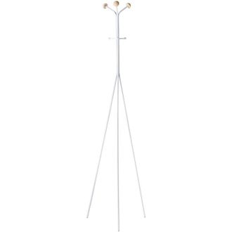 Beliani Coat Rack White Steel Metal 176 cm Freestanding Clothes Stand Wooden Accents 6 Hooks Modern Hallway ARNOT