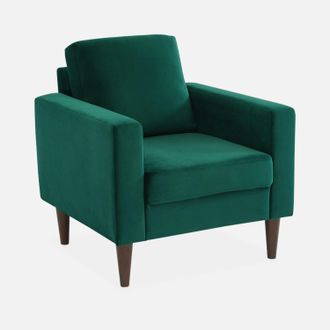 Sweeek Sill&oacute;n Vintage De Terciopelo Con Patas De Madera, Bjorn Terciopelo, Verde Ingles, 78x77x70 Cm