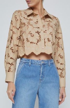 L'agence Seychelle Cutwork Crop Shirt in Almond at Nordstrom Rack, Size Xx-Large