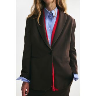 H&M Single-breasted Twill Blazer in Dark Brown at Nordstrom, Size Large