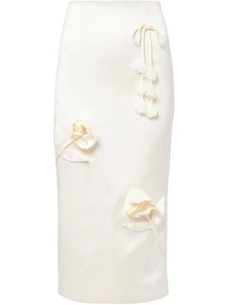 Self Portrait floral-appliqu&eacute; skirt - women - Polyester/Polyester - 10 - Neutrals