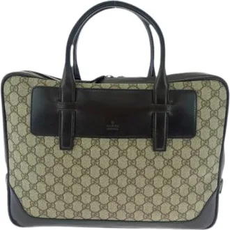 Gucci Pre-owned Tote Bags, male, Beige, Size: ONE SIZE Pre-owned GG Supreme Canvas Leather Briefcase