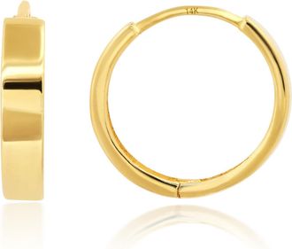 MAX + STONE Solid 14k Yellow or White Gold Huggie Domed or Flat Style Small Hoop Earrings