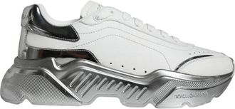Dolce & Gabbana Sneakers, male, White, Size: 7 US White Silver Low Top Sneakers Rubber Sole