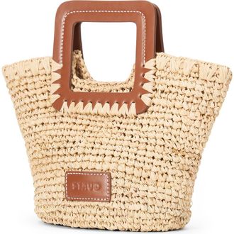 Staud Shirley Raffia Mini Bucket Bag in Natural/tan at Nordstrom