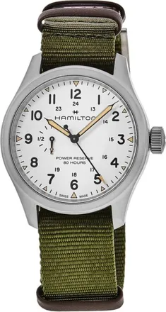 Hamilton Khaki Field Mechanical Power Reserve White Dial Fabric Strap Mens Watch H69509910