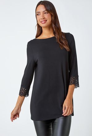 Roman Plain Lace Trim Stretch Top