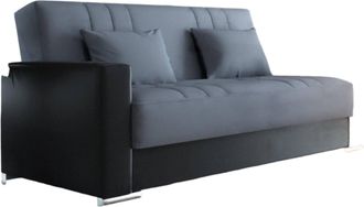 Dmora Divano Letto 3 Posti Arix, Divano Contenitore In Ecopelle E Tessuto, Sof&agrave; Con Apertura Click-clack E 2 Cuscini, 230x96h101 Cm, Nero E Grigio - Dmora