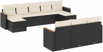 vidaXL Vidaxl - Set De Sof&aacute;s De Jard&iacute;n 10 Pzas Cojines Rat&aacute;n Sint&eacute;tico Negro