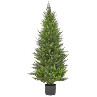 Beliani Planta Artificial En Maceta Uso Interior Exterior Decoraci&oacute;n De Pl&aacute;stico Tronco De Madera Con Maceta Negra 120 Cm Cedar Tree