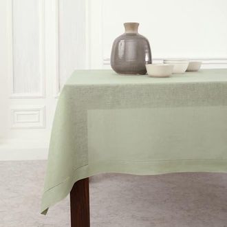 Solino Home Linen Tablecloth for Dining Table, Holiday and Everyday Table Decor - Classic Hemstitch in Sage Green at Nordstrom, Size X-Small