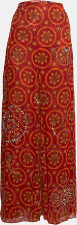 Gianfranco Ferre Vintage Red Printed Silk Embellished Maxi Skirt
