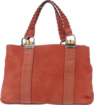 Gucci Vintage Bamboo Handle Bag Leather Red Leather Handbag (Pre-Owned)