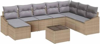 vidaXL Conjunto De Comedor De Jard&iacute;n Con Coj&iacute;n 9 Pcs Beige, Gris Claro Vidaxl