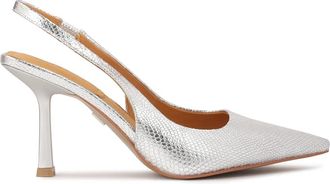 Kazar Zilveren reli&euml;flederen slingback pumps - Dames - Pumps - Grijs - 37 EU - Leer - Schoenen