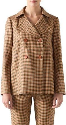 L.k. Bennett Amber Check Double Breasted Jacket in Brown at Nordstrom Rack, Size 14