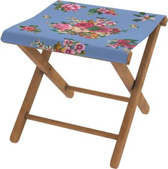Vent de Boh&egrave;me Taburete plegable de haya y tela floral azul