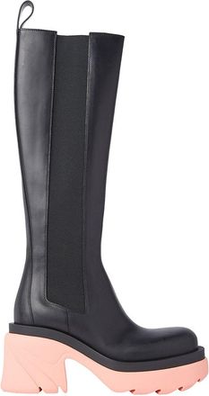 Bottega Veneta Flash Pink Platform Black Leather Knee Boots Size 38