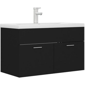 vidaXL Sink Cabinet with Built-in Basin Black Engineered Wood vidaXL