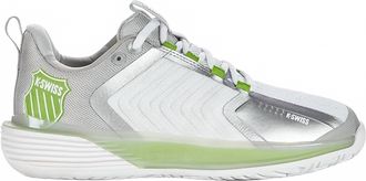 K-Swiss Womens Ultrashot 3 Grass Tennis Shoe In White/gray Violet/lime Green
