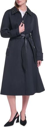 Karl Lagerfeld Faux Leather Trim Trench Coat in Black at Nordstrom, Size X-Small