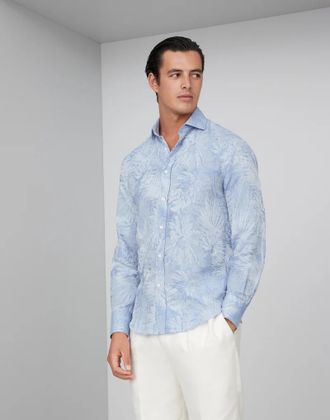 Brunello Cucinelli Blue Cotton Pattern Mens Shirt