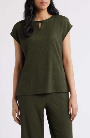 Anne Klein Textured Keyhole Top in Dark Bay Leaf at Nordstrom, Size Small