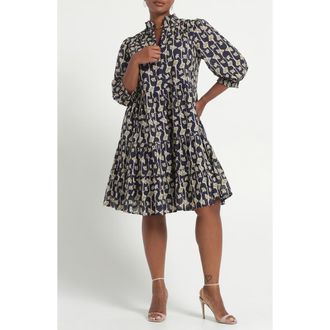 Estelle Sea Lily Tiered Cotton Dress in Navy/fern at Nordstrom, Size 16W