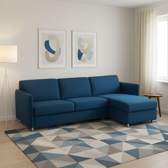 Dmora Sof&aacute; Fijo Con Chaise Longue Posina, Desenfundable, Reversible, Made In Italy, Hidrorepelente Multiposici&oacute;n, 260x160 Cm Azul