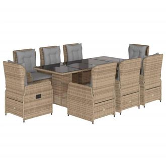 vidaXL Set Comedor De Jard&iacute;n 9 Pzas Con Cojines Rat&aacute;n Sint&eacute;tico Beige Vidaxl