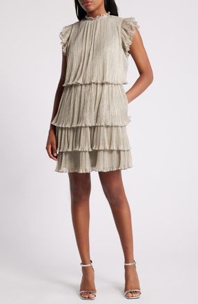 Chelsea28 Metallic Tiered Minidress in Silver- Gold Foil at Nordstrom, Size Medium
