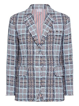 Thom Browne frayed plaid check blazer - Blue