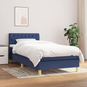 vidaXL Cama Box Spring Con Colch&oacute;n Tela Azul 100x200 Cm Vidaxl