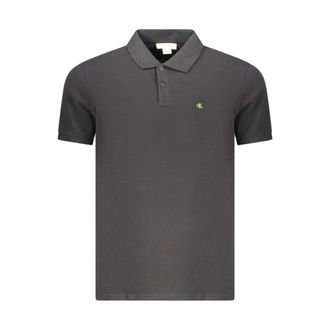 Calvin Klein Tops, Heren, Zwart, S, Katoen, Katoenen Polo Shirt met Logo Borduursel