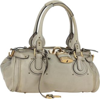 Chlo&eacute; Paddington Lock Handbag Leather Beige Leather Handbag (Pre-Owned)
