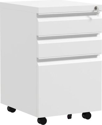 Vinsetto Vinsetto - Mobiletto da Ufficio a 5 Rotelle in Acciaio Bianco con 3 Cassetti