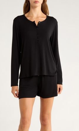 Nordstrom Moonlight Eco Rib Long Sleeve Shortie Pajamas in Black at Nordstrom, Size X-Large