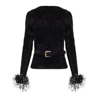 Self Portrait Top in maglia cinigliata con piume - - Blouses & Shirts - Donna - Nero - L
