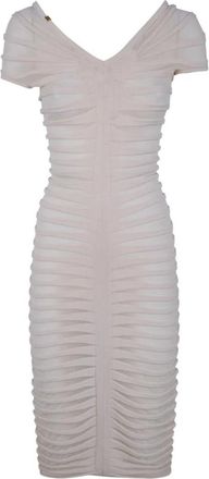 Elisabetta Franchi Jurk met blote schouders en gedrapeerde details - Dames - Casual kleedjes - Wit - S - Katoen - Kleedjes