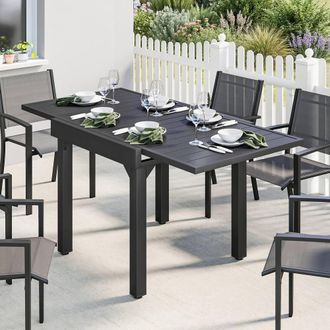 OUTSUNNY Expandable Patio Table for 4-6 People with Slatted Top, Black | Size: 160 cm x 80 cm