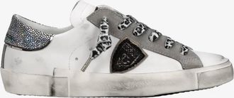 Philippe Model Womens Prsx Low Sneakers In Veau Metal Leo Blanc Noir