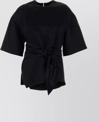 Nanushka satin t-shirt besia waist belted round neck