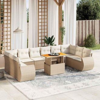 vidaXL Set De Sof&aacute;s De Jard&iacute;n 11pzas Con Cojines Rat&aacute;n Sint&eacute;tico Beige Vidaxl