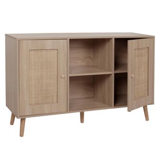Hhg Nunca Usado] Aparador Hhg 219, Mueble Cajonera Highboard, Compartimentos De Almacenaje, Madera De Rat&aacute;n Kubu Melamina, Aspecto Roble