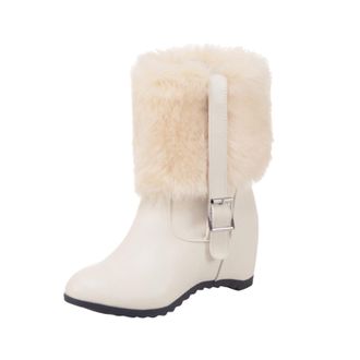 Generic Winter Ladies Fashion Ankle Boots with Leather Belt Buckle and Elevated Thick Sole for a Stylish Statement (Beige, 5. 5)