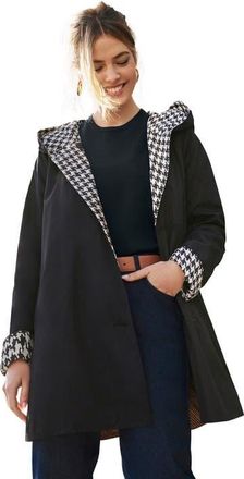 Jessica London Reversible A Line Raincoat in White Houndstooth at Nordstrom, Size 28