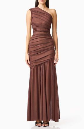 Elliatt Vienna Ruched One-Shoulder Gown in Brown/nude at Nordstrom, Size Xx-Small